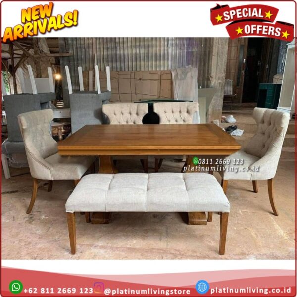 Meja Makan Jati Modern Shabby 160x90 Kursi 4 Plus Stool Platinumliving Furniture Indonesia