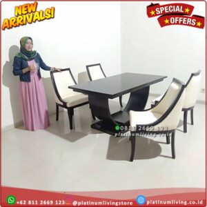 Meja Makan Kayu Jati Modern Mewah 6 Kursi