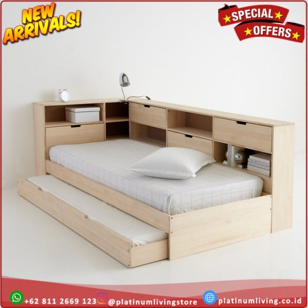 Dipan tempat tidur anak minimalis jati Yann pine storage bed Platinumliving Furniture