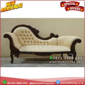 Sofa Kayu Jati Ukiran Mewah Klasik Kain Motif