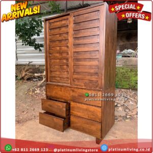 Lemari Pakaian Jati 2 Pintu Sleding Full Laci