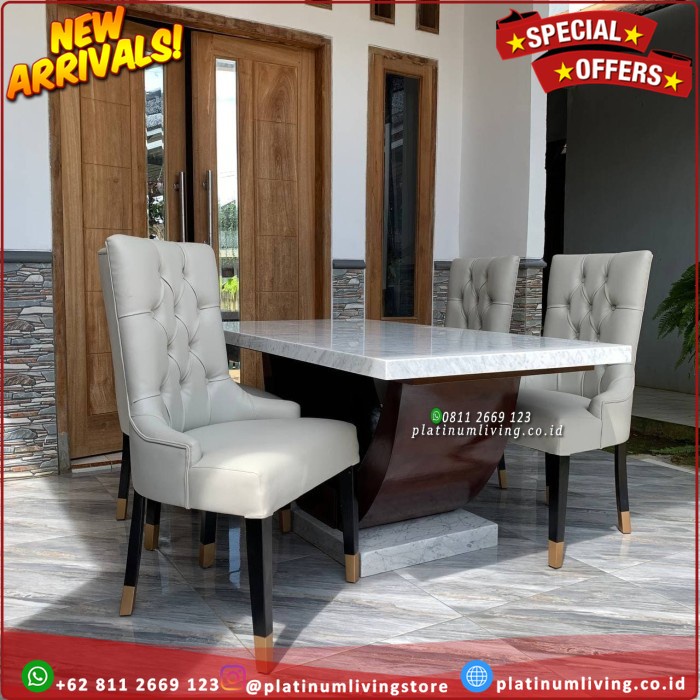 Meja Makan Marmer Putih Import Meja Makan Marmer 4 Kursi Jati Modern Platinumliving Furniture Indonesia