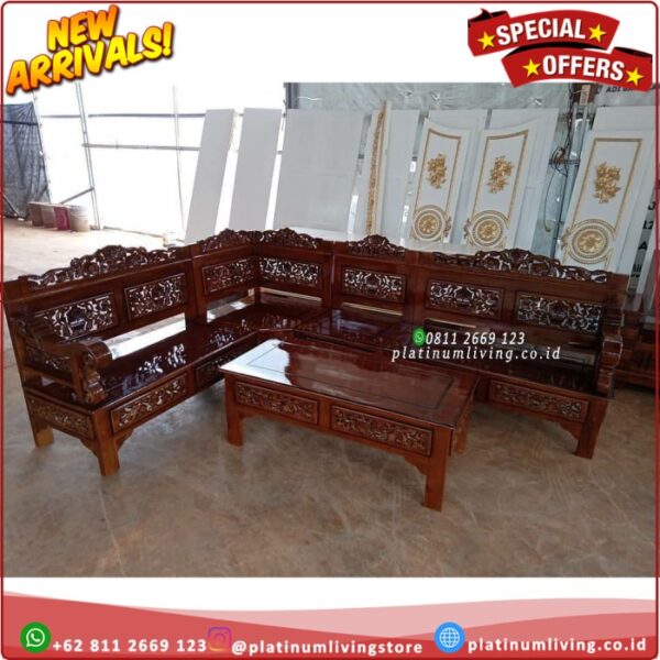 Kursi Tamu Sudut Kayu Jati Ukiran Mewah Sofa Ukir Jati jepara Platinumliving Furniture Indonesia