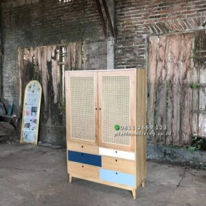 Lemari Jati 2 Pintu Kombinai Rotan Platinumliving Furniture Indonesia
