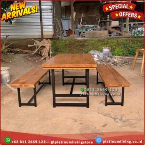 Meja Makan Jati 160x80 Kaki besi Tebal Meja 4 cm