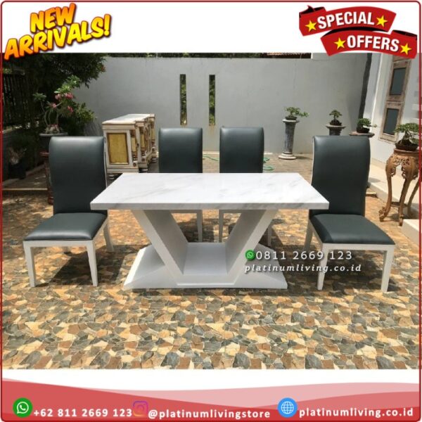 Meja Makan Marmer Putih Import Segi 8 Kursi 4 Meja Marmer Mewah Platinumliving Furniture Indonesia