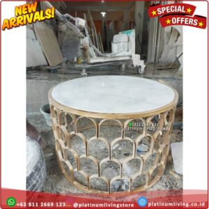 Meja Tamu Bulat Kaki Besi Top Marmer Putih Import Meja Coffee Table Platinumliving Furniture Indonesia