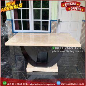 Meja Makan Marmer Cream Kaki Jati 150x90