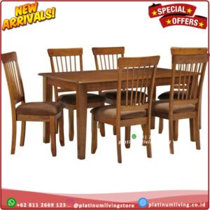 Set Meja makan minimalis kayu jati Hickory stained dining table Platinumliving Furniture