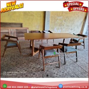 Meja Makan Jati Modern Minimalis 6 Kursi