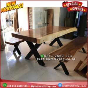 Meja Makan Kayu Trembesi Solid 6cm 150x80x75 cm