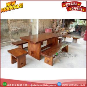 Meja Makan Trembesi Solid 160x70 Tebal 7 cm