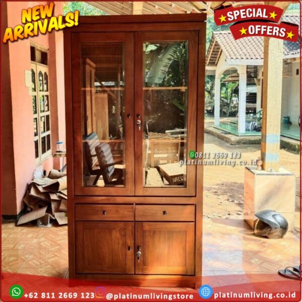 Lemari Hias Kaca Kayu Jati Pintu 2 Almari Hias Kaca Kayu Jati 2 Pintu Platinumliving Furniture Indonesia