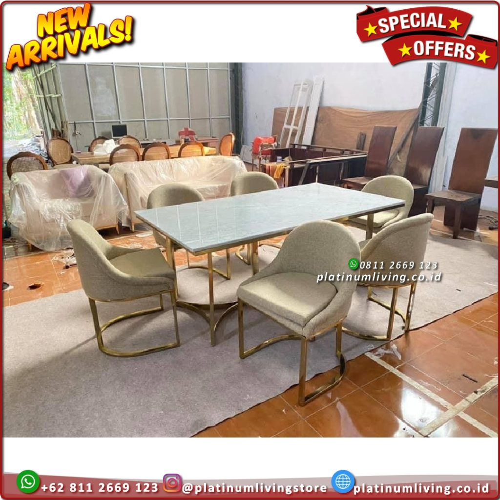 Meja MAkan Marmer Kaki Stainless Gold 2