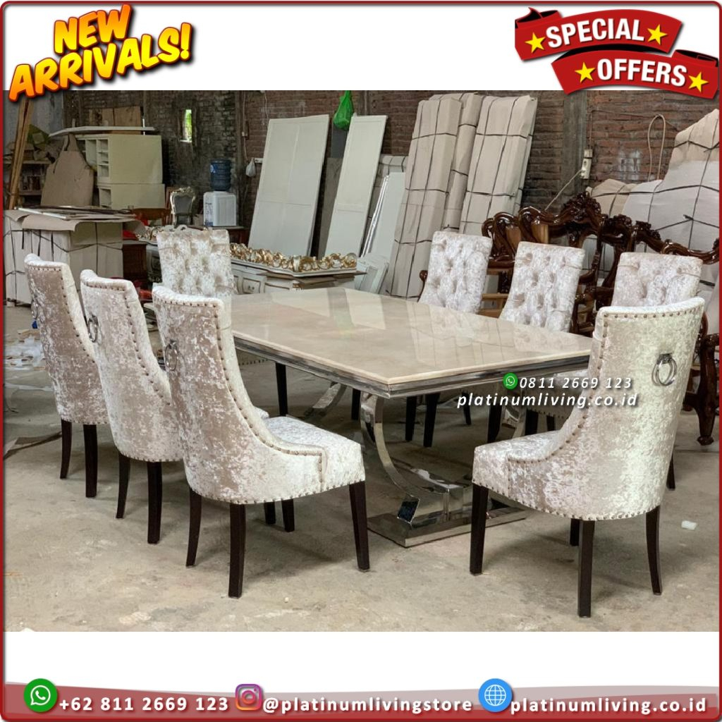 Meja Makan Marmer Kaki Stainless 1