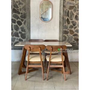 Kursi Makan Jati Top Marmer - 140 cm x 80 cm Platinumliving Furniture Indonesia