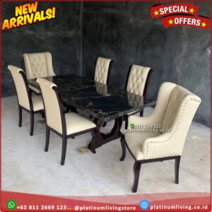 Meja Makan Marmer Import Portorogold 6 Kursi Modern Rangka Jati Tua Platinumliving Furniture Indonesia