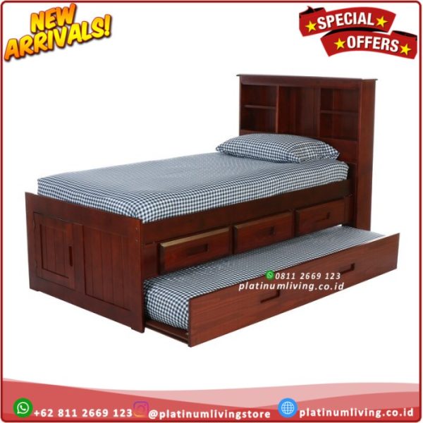 Dipan Tempat tidur Minimalis kayu jati Norberto twin bed with storage Platinumliving Furniture