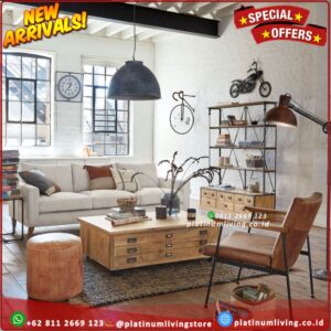 Meja tamu kayu jati Hipster 3 drawer coffe table Platinumliving Furniture