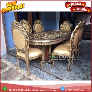 Meja Makan Jati Ukiran Mewah 6 Kursi