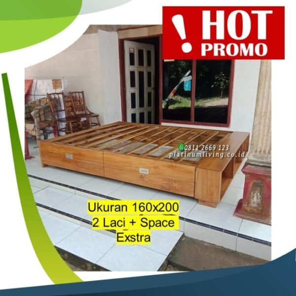 Tempat Tidur Jati Laci 2 Minimalis 120x200