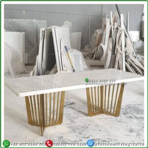 Meja Makan Stainless Top Marmer Putih Import Meja Makan Marmer Modern