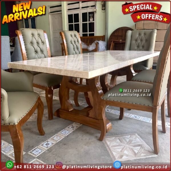 Meja Makan Marmer 6 Kursi Meja Makan Jati Top Table Marmer Cream 1
