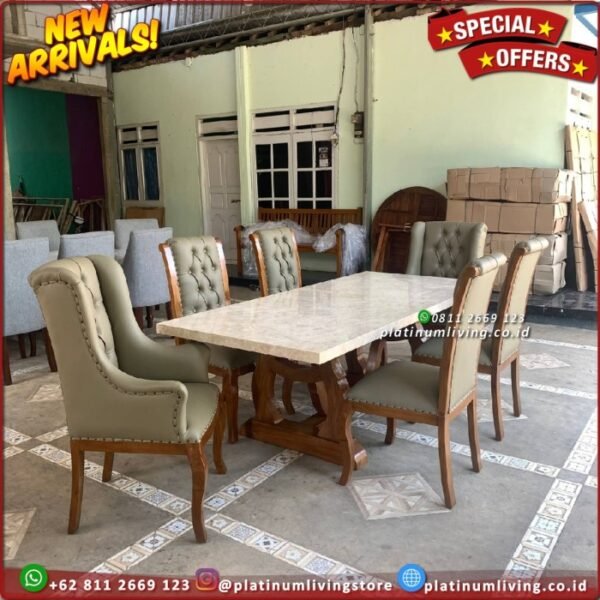 Meja Makan Marmer 6 Kursi Meja Makan Jati Top Table Marmer Cream 4