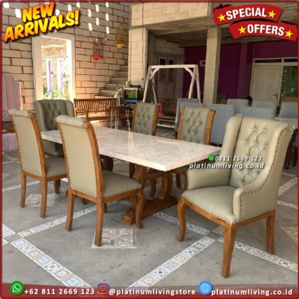Meja Makan Marmer 6 Kursi Meja Makan Jati Top Table Marmer Cream