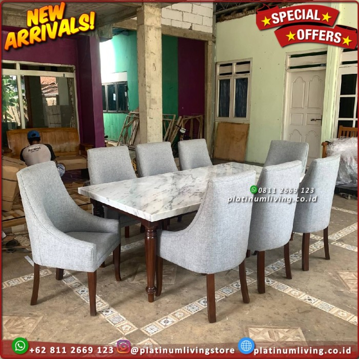 Meja Makan Marmer 8 Kursi Meja Makan Marmer Putih Import 3
