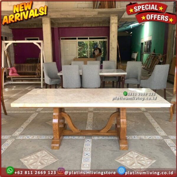 Meja Makan Marmer Cream Meja Makan Jati Top Table Marmer Asli 1