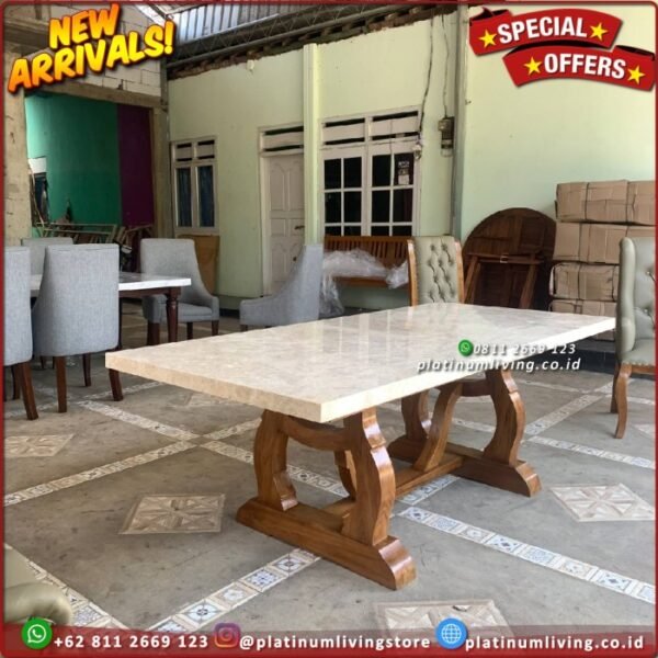 Meja Makan Marmer Cream Meja Makan Jati Top Table Marmer Asli 3