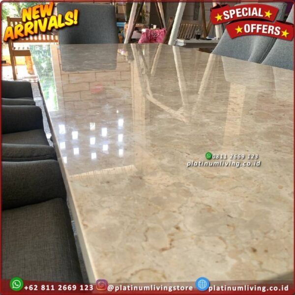Meja Makan Marmer Cream Meja Makan Jati Top Table Marmer Asli 5