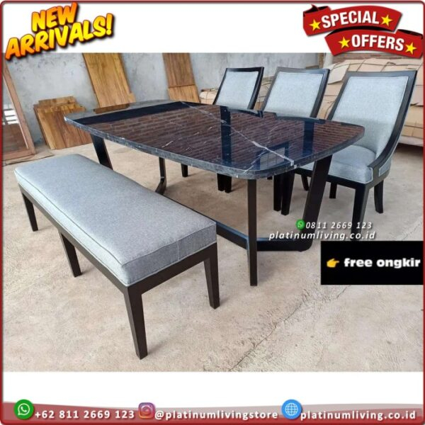 Meja Makan Marmer Hitam Rangka Jati Meja Makan Marmer Nero