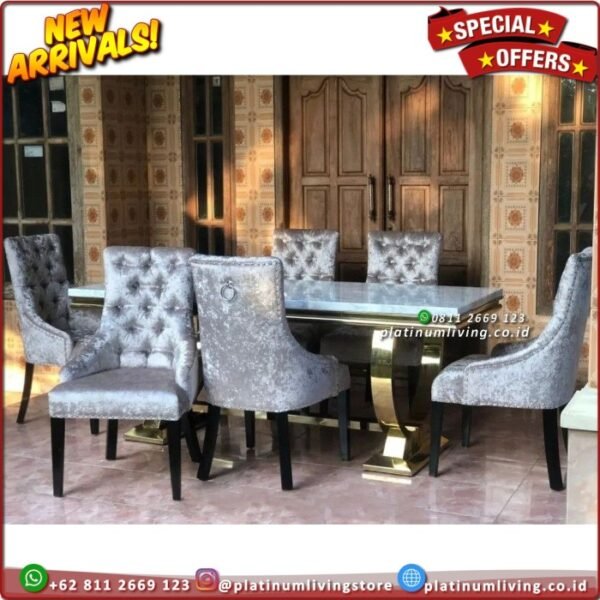 Meja Makan Stainless Gold Marmer Kursi 6 Meja Makan Marmer 200x100