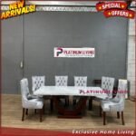 Meja Makan Marmer 6 Kursi Meja Makan Marmer Rangka Jati Meja Marmer Furniture Jepara Indonesia - Gambar 3