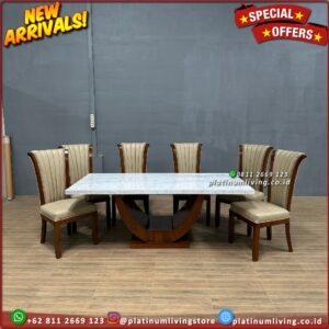 Meja Makan Marmer Putih Import 200 x 100 Kursi 6 Kayu Jati Marmer Furniture Jepara Indonesia