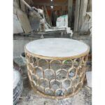 Meja Tamu Bulat Kaki Besi Top Marmer Putih Import Meja Coffee Table Furniture Jepara