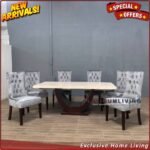 Meja Makan Marmer Cream 6 Kursi Jati Mewah Furniture Jepara Indonesia