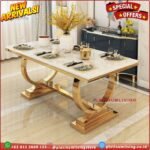 Meja makan marmer dinning table stainless gold double ring top marble Furniture Jepara
