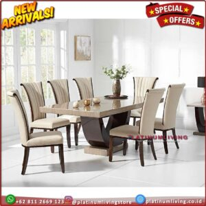 Meja Makan Marmer 160 x 100 Kursi Jati Meja Makan Marmer Cream asli Furniture Jepara