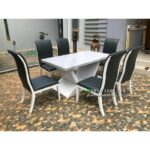 Meja Makan Marmer Putih Kursi 6, Meja Makan Marmer Asli 6 Kursi Furniture Jepara