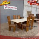 Meja Makan Marmer Asli Meja Makan Jati Tua Meja Makan Marmer Modern - 160x90(4 Kursi) Furniture Jepara - Gambar 5