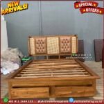 Tempat Tidur Jati 160x200 Kombinasi Rotan Dipan Jati Modern Laci 2 Furniture Jepara - Gambar 2