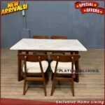 Meja Makan Marmer Cream Asli 4 Kursi Jati, Kursi Makan Jati Top Marmer - 140 cm x 80 cm Furniture Jepara - Gambar 3