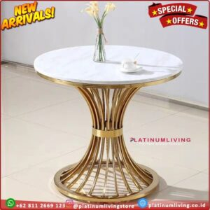 Meja pojok side table stainless gold mirror top marmer putih Furniture Jepara