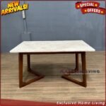 Meja Makan Marmer Cream Asli 4 Kursi Jati, Kursi Makan Jati Top Marmer - 140 cm x 80 cm Furniture Jepara - Gambar 2