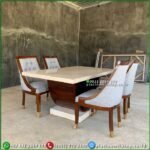 Meja Makan Marmer 4 Kursi Jati Meja Makan Marmer Asli Kursi Modern Furniture Jepara - Gambar 3