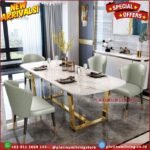 Meja makan Marmer dinning table stainless simple premium top marble Furniture Jepara