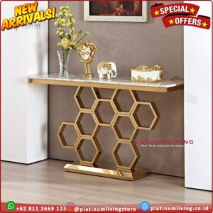 Meja konsol marmer console table stainless top marble sarang lebah Furniture Jepara